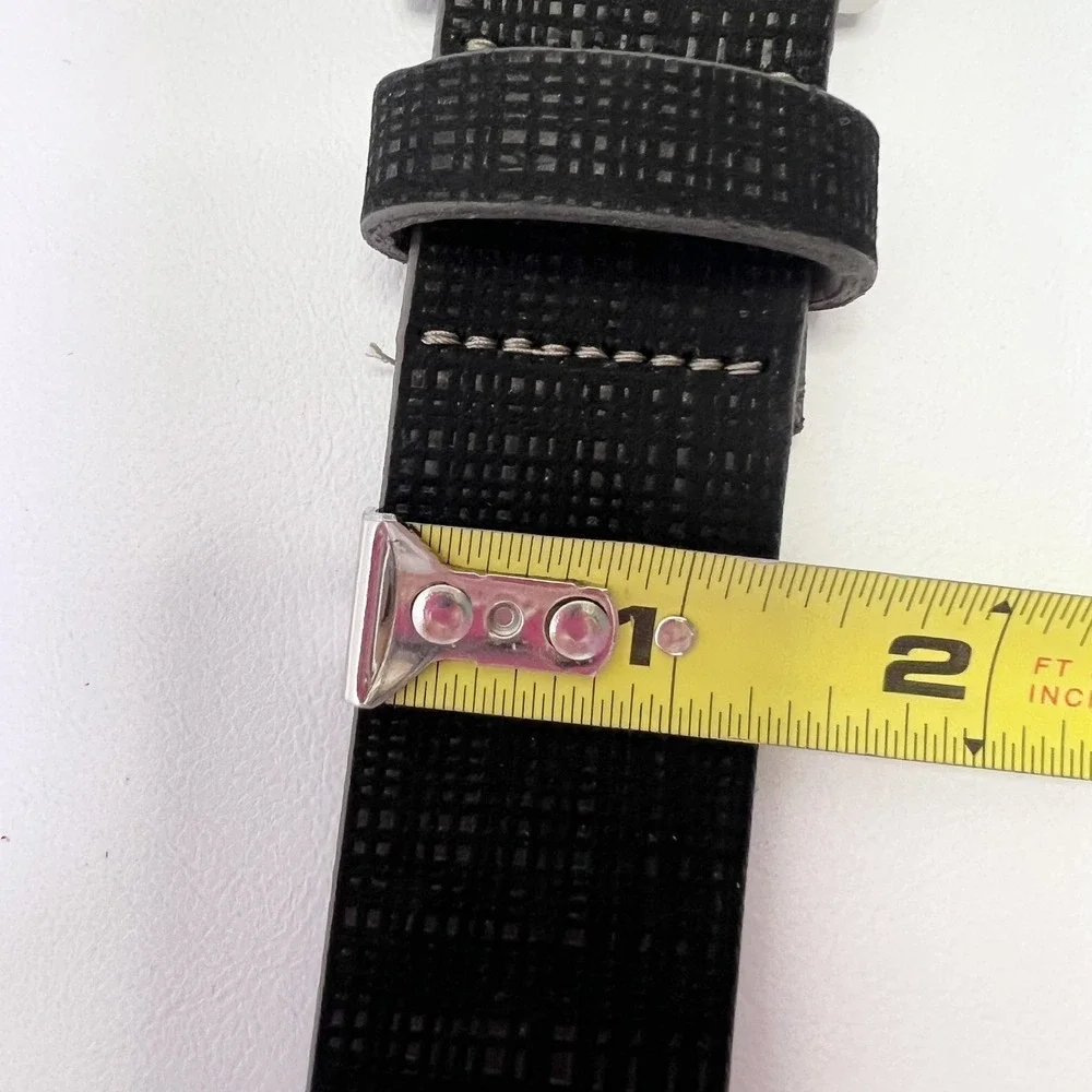 REMO TULLIANO Men Italian Leather Black Texture Belt 46 Silver Finish Buckle USA